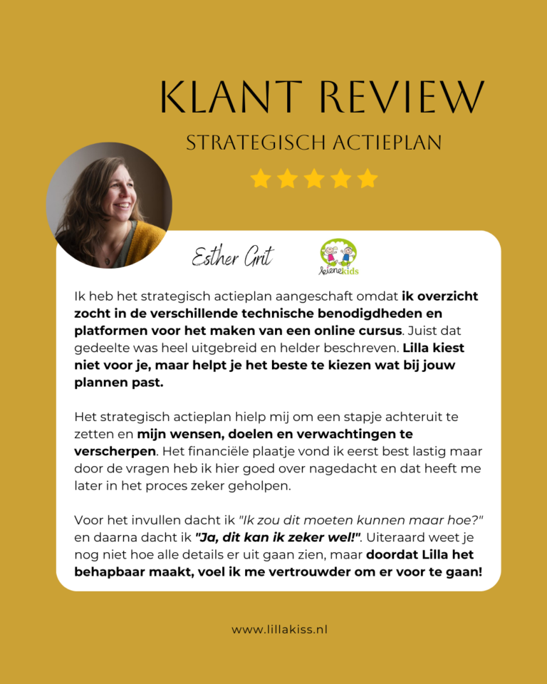 Review strategisch actieplan van idee naar online cursus van Esther Grit over VA Lilla Kiss