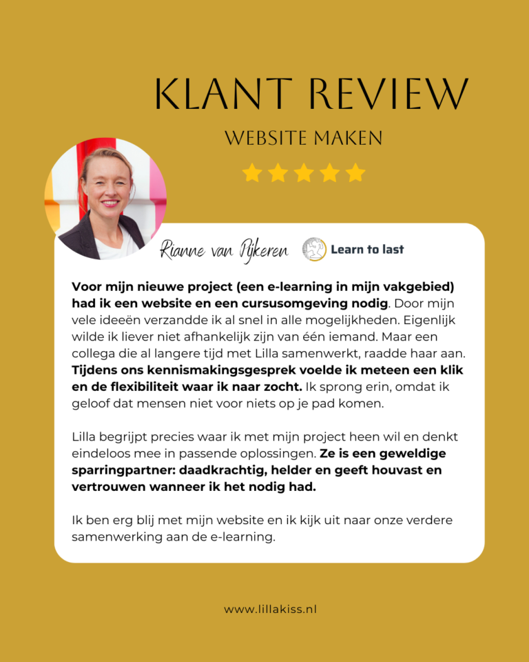 Review website maken van Rianne van Pijkeren over VA Lilla Kiss