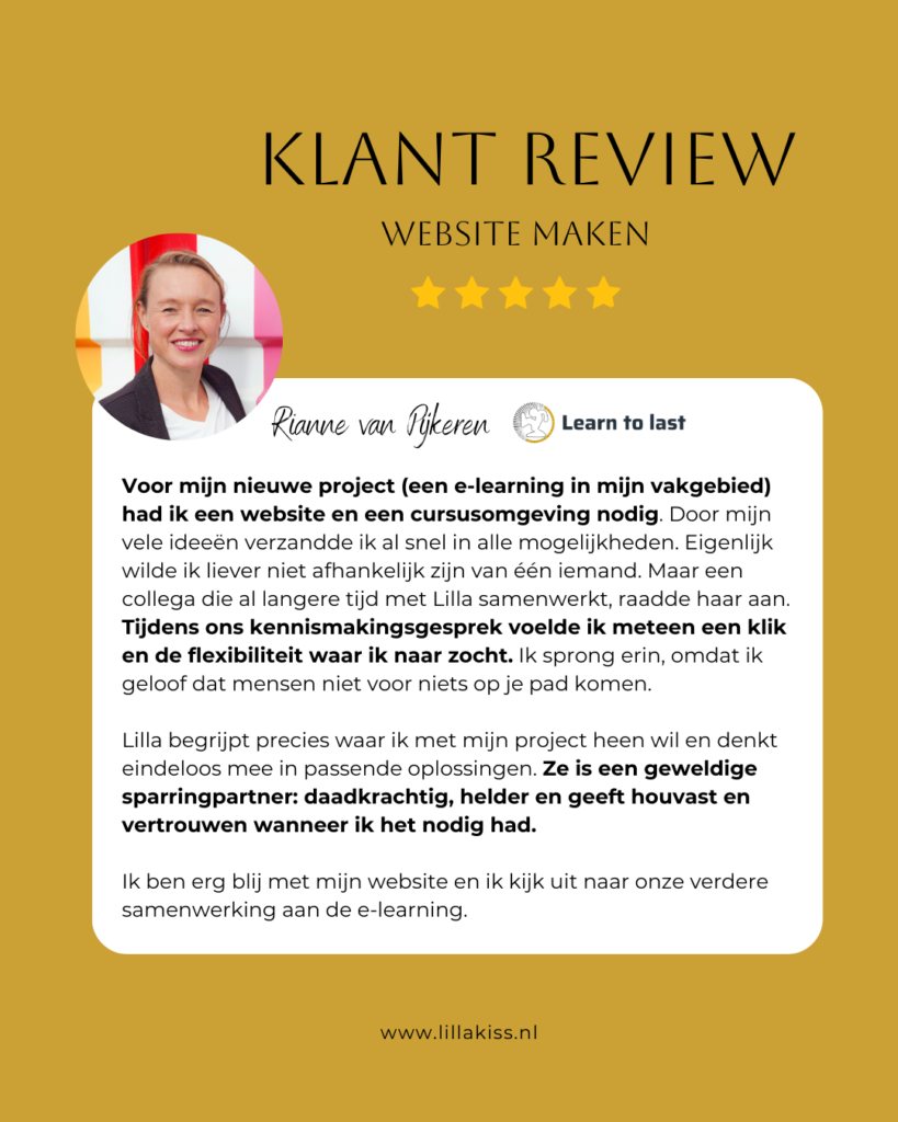 Review website maken van Rianne van Pijkeren over VA Lilla Kiss